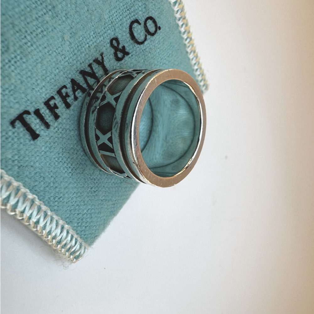 Tiffany & Co Ultra Wide Atlas Ring Relief Roman Numeral Band SZ 4 925 1995 AUTH - Picture 6 of 10